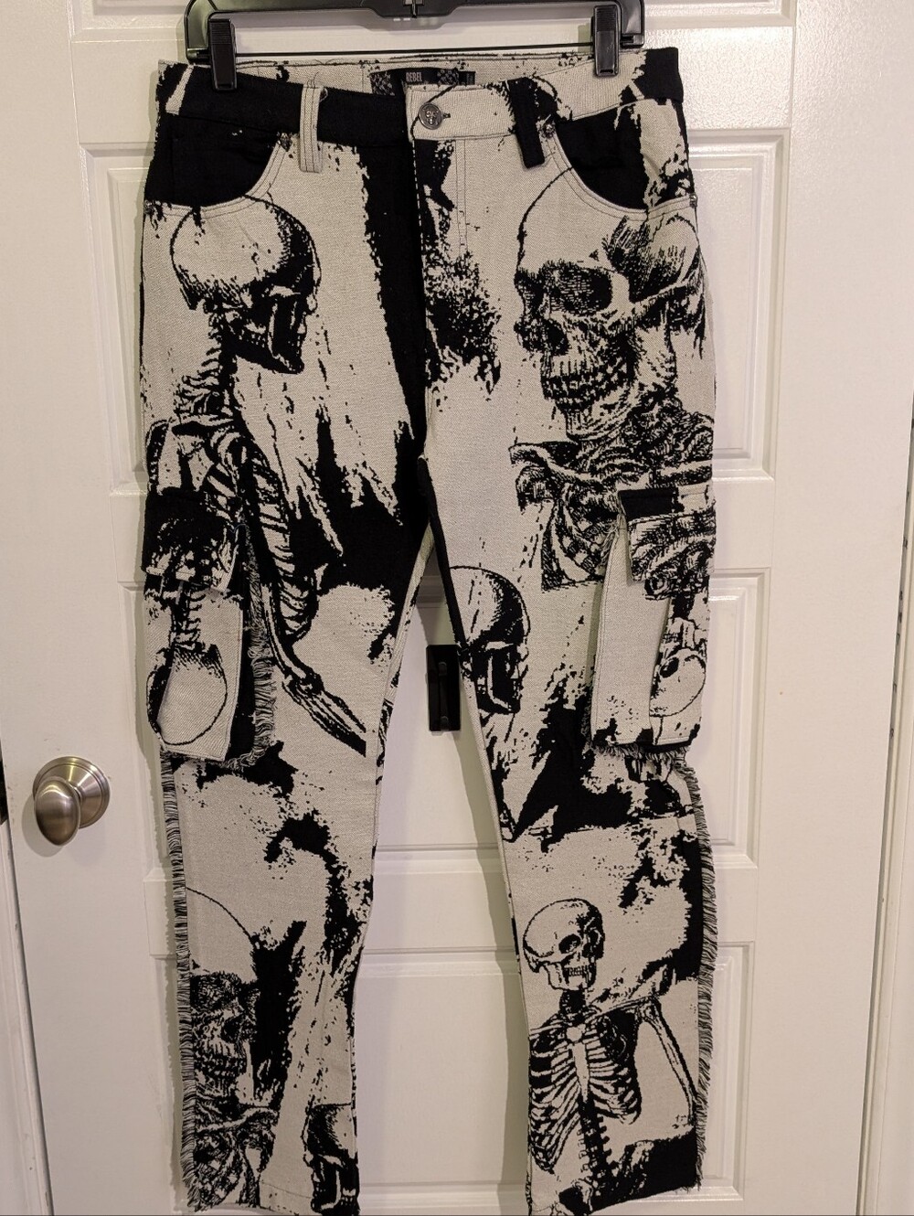 Rebel Black and White Skeleton Print Men’s Pants